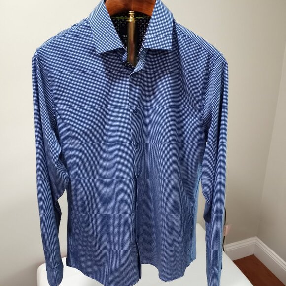 TOM BAIN SLIM FIT BLUE PATTERN LONG SLEEVE DRESS SHIRT MEN SIZE XL - Picture 1 of 7